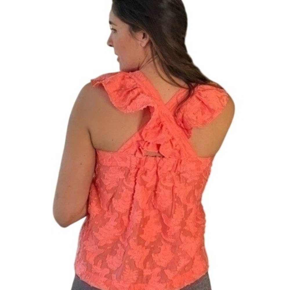 Anthropologie Coral Lace Ruffle-Back Tank Top